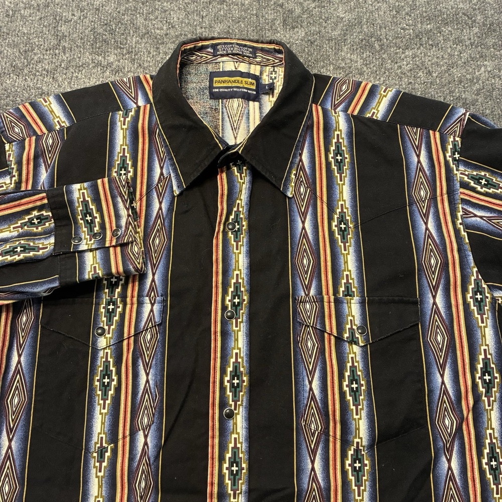 Vintage 90s Panhandle Slim Aztec Southwest Print Pearl Snap Shirt Mens Large